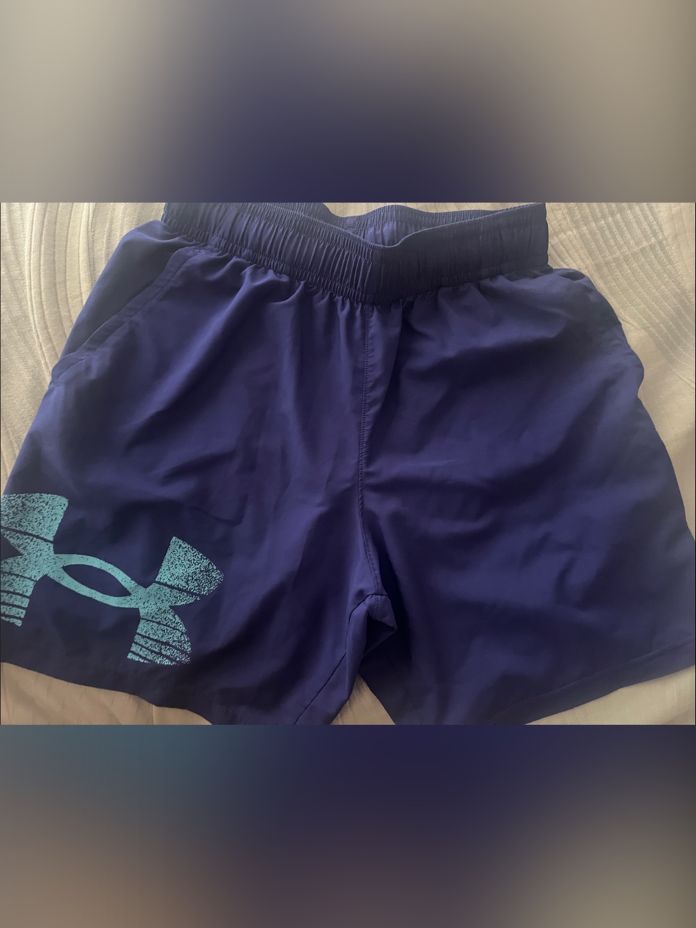 Under Armour Men’s Deep Purple Athletic Shorts with Teal Logo